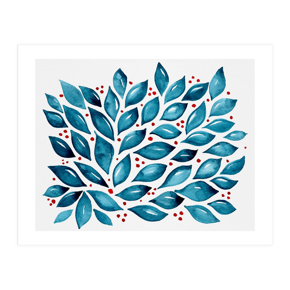 Abstract leaves and dots - teal and red (Print Only)
