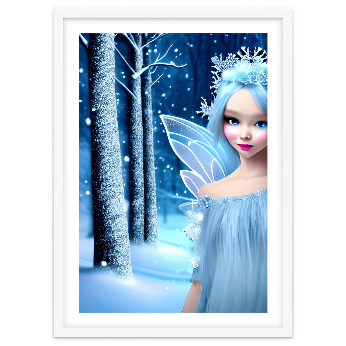 Cute 3d light blue Winter Fairy in the Forest