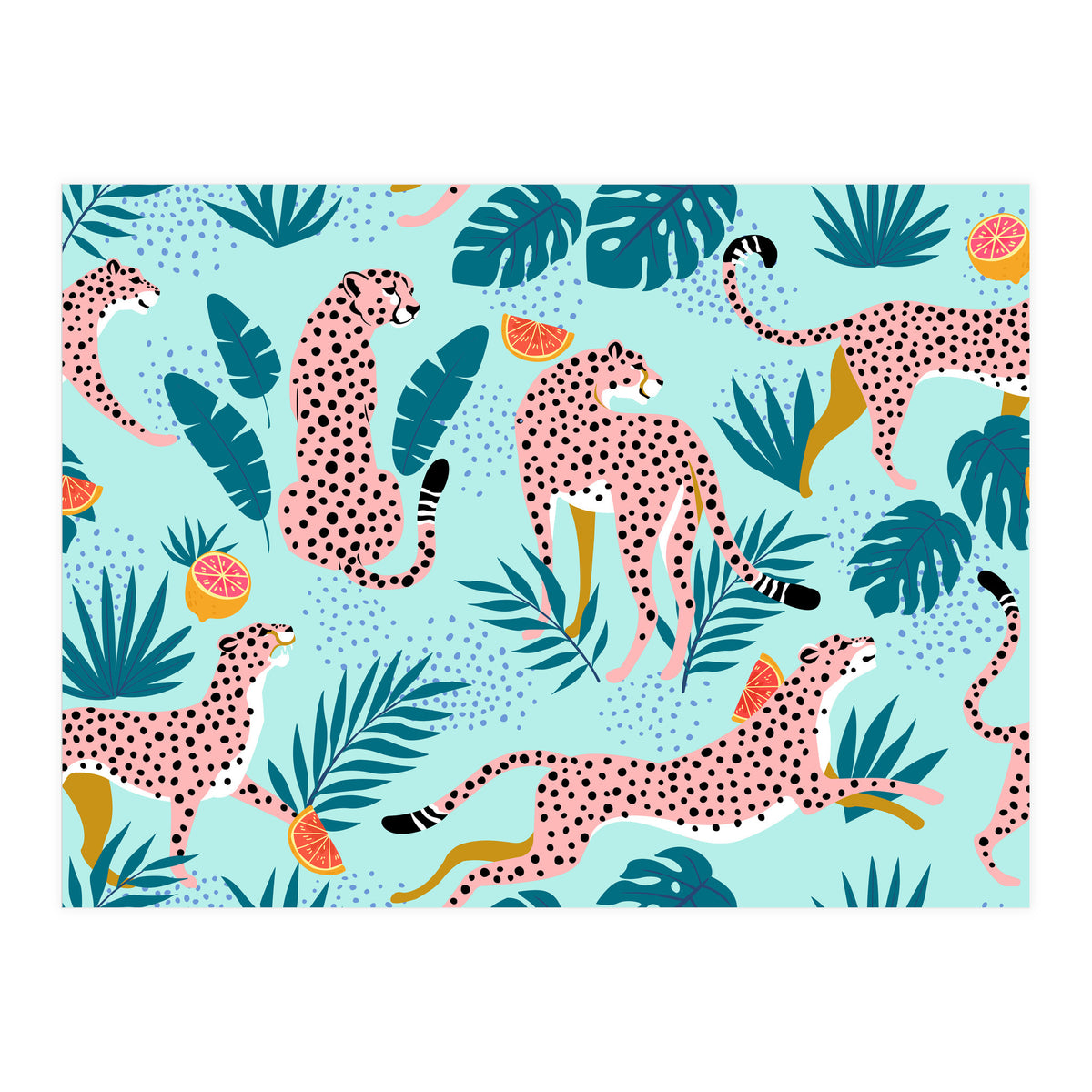 Cheetahs In The Grapefruit Grove, Tropical Jungle bohemian Wildlife, Tiger Wild Cat Nature Forest (Print Only)