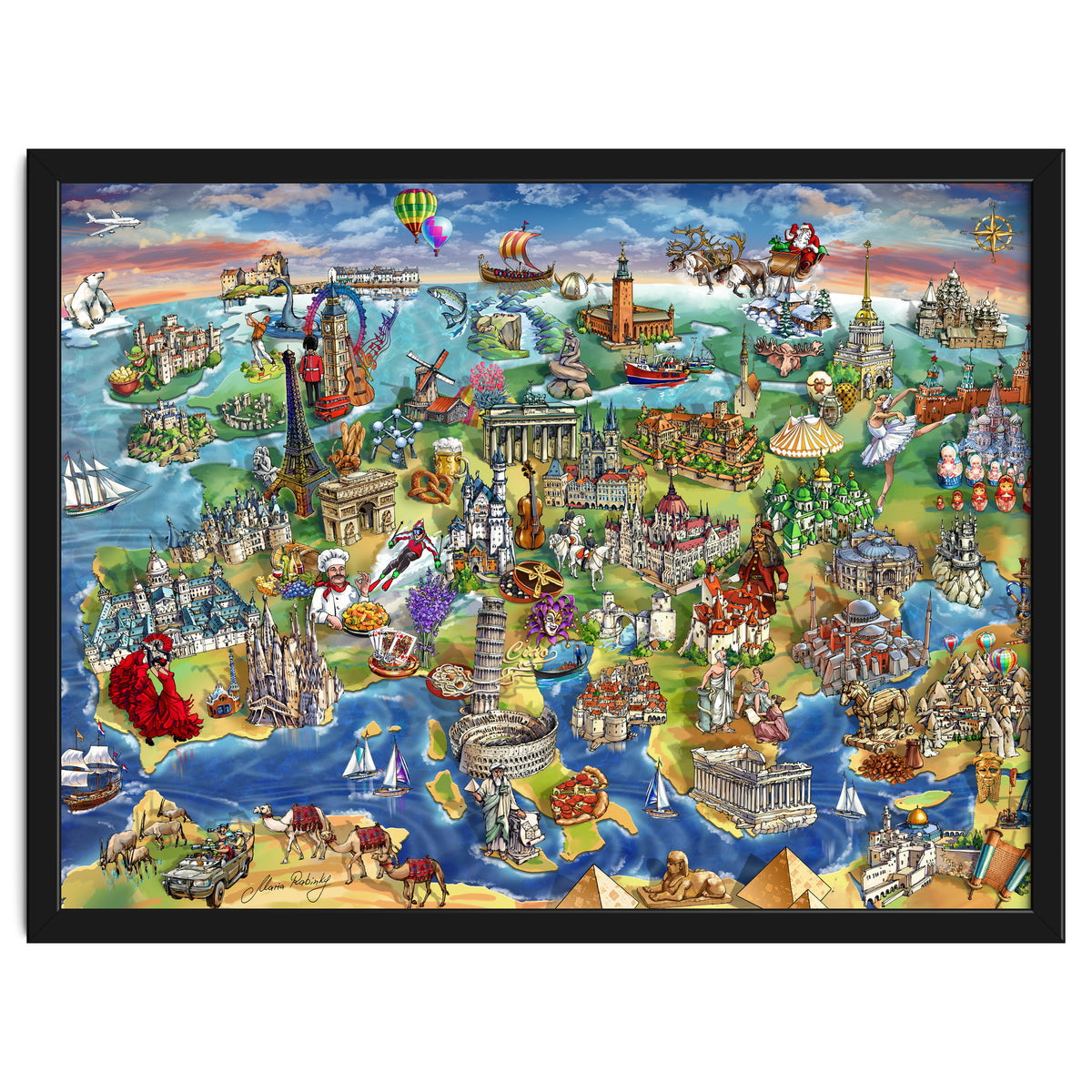 European World Wonders Illustrated Map