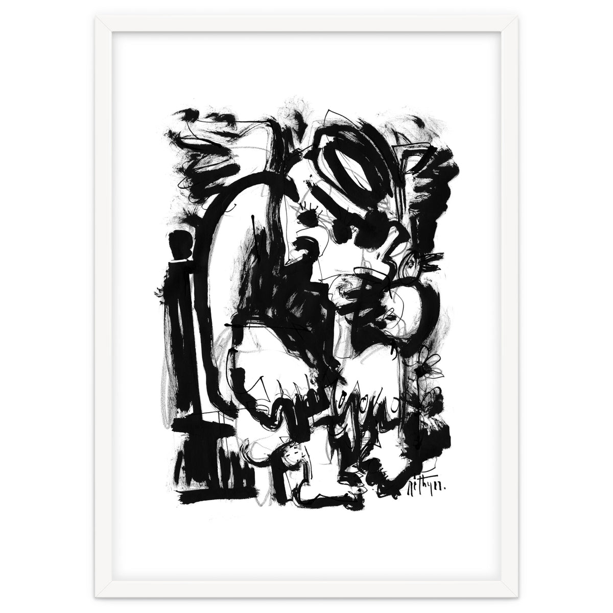 Saint With Bird - b&w