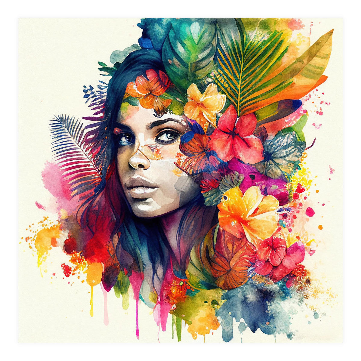 Watercolor Tropical Woman #17 (Print Only)