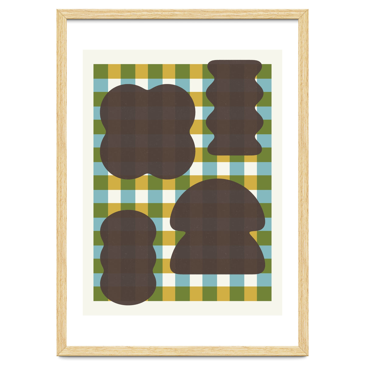 Funky Organic Shapes on a Plaid Background