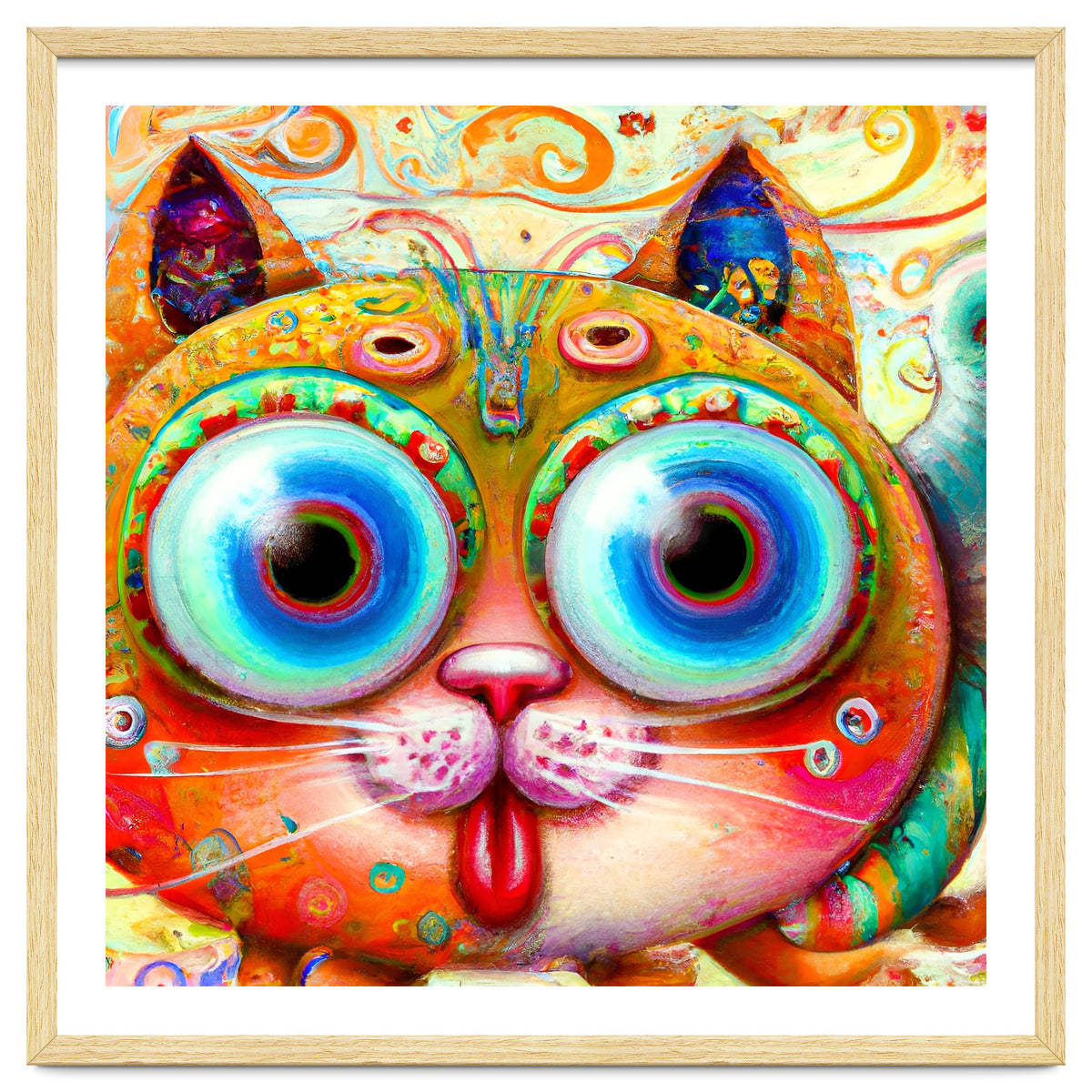 Chaotic and Colorful Fantasy Cat sticking out its Tongue