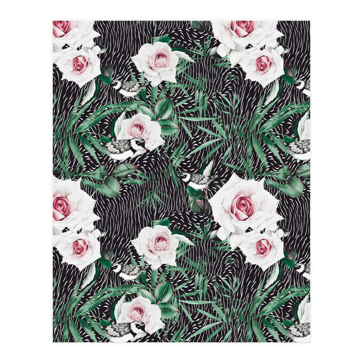 Dark flowery abstract of birds (Print Only)