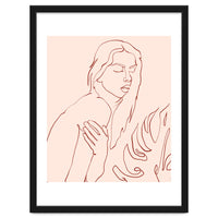 Lueur, Tropical Nude Modern Bohemian Woman Line Art, Minimal Scandinavian Sketch Blush Drawing