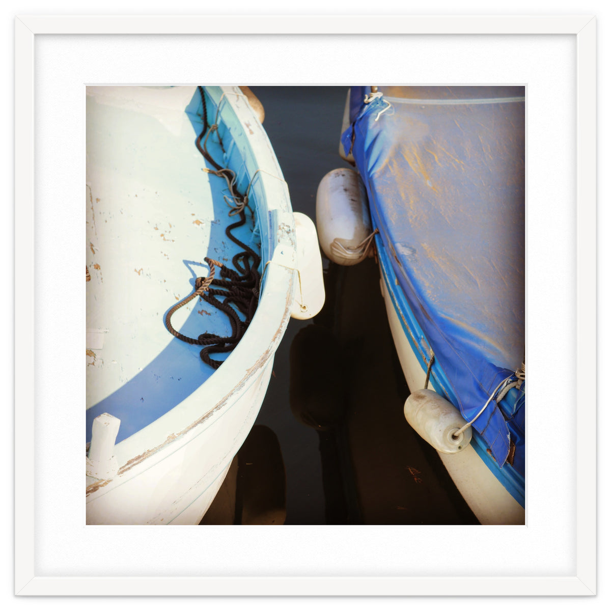 Blue and white wooden fishing boats