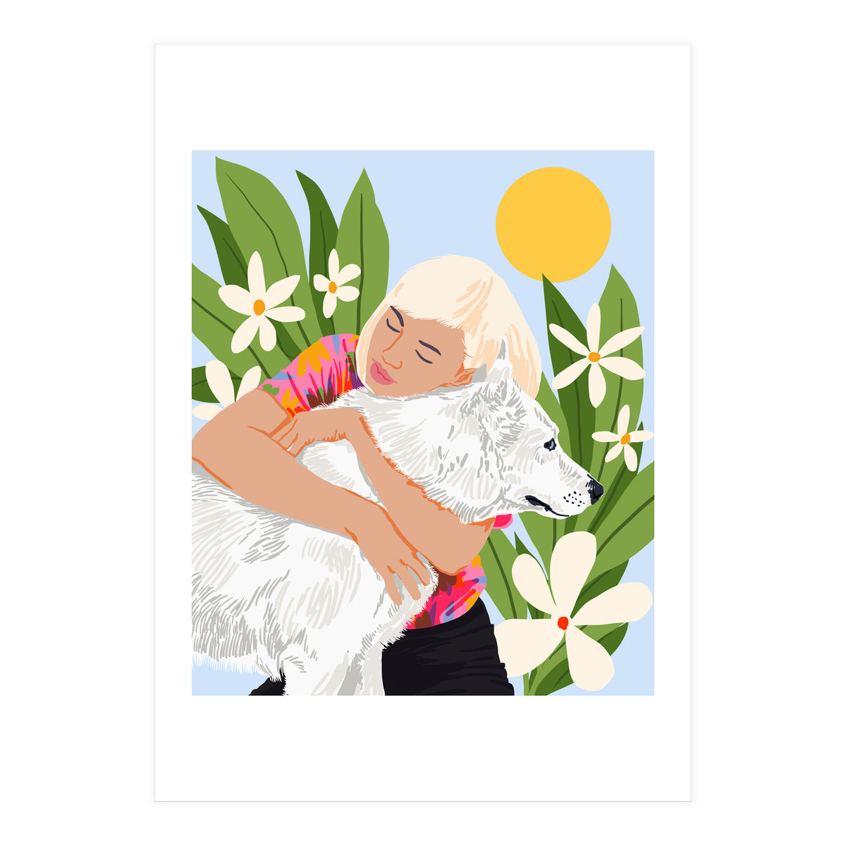 All You Need Is Love & A Dog | Pets Urban Jungle Bohemian Woman Illustration (Print Only)