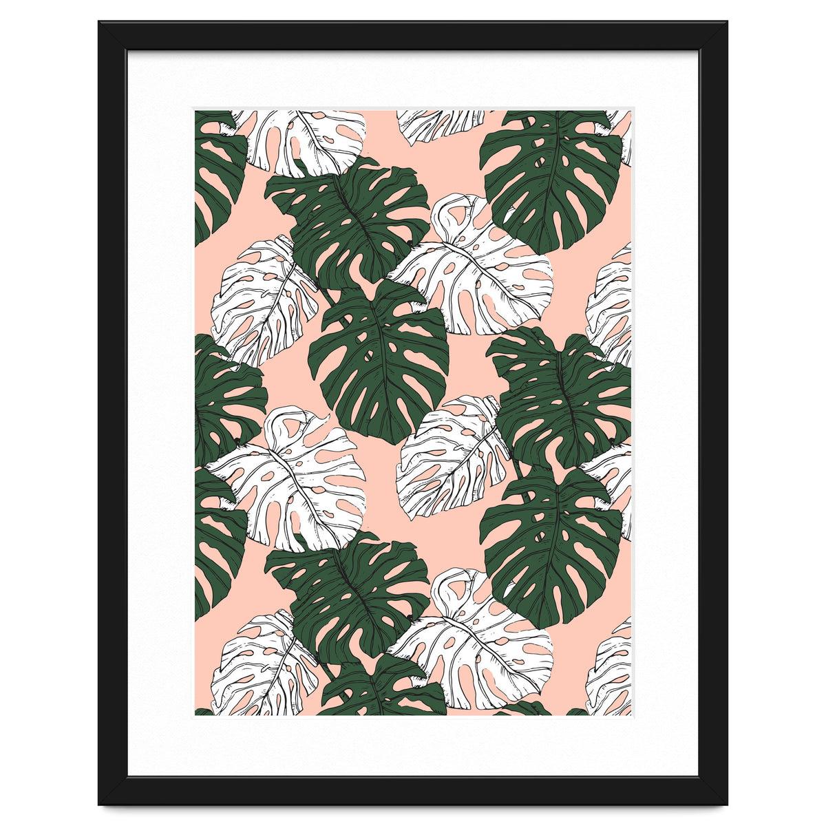 Hand drawing monstera pastel color