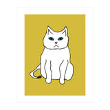White Cat On Yellow (Print Only) thumbnail