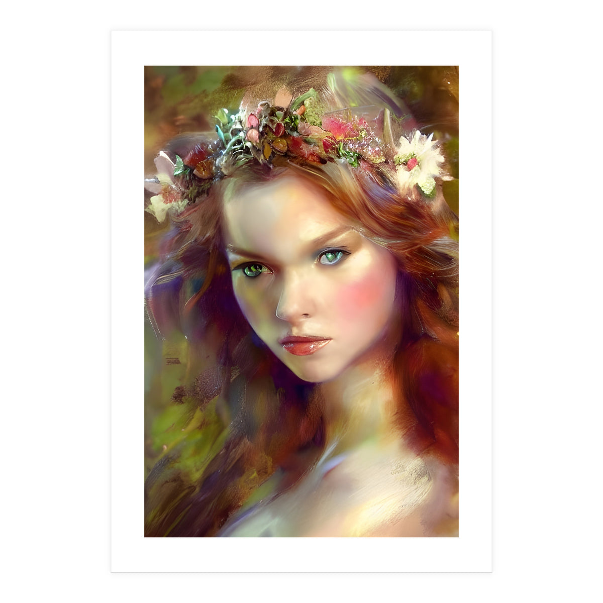 Dreamy kitschy Maiden with Flower Wreath (Print Only)