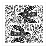 Doves And Flowers Black & White (Print Only)
