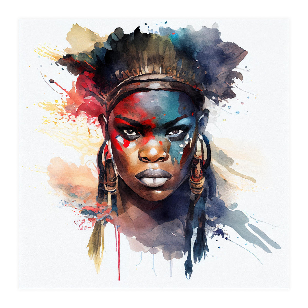 Watercolor African Warrior Woman #4 (Print Only)