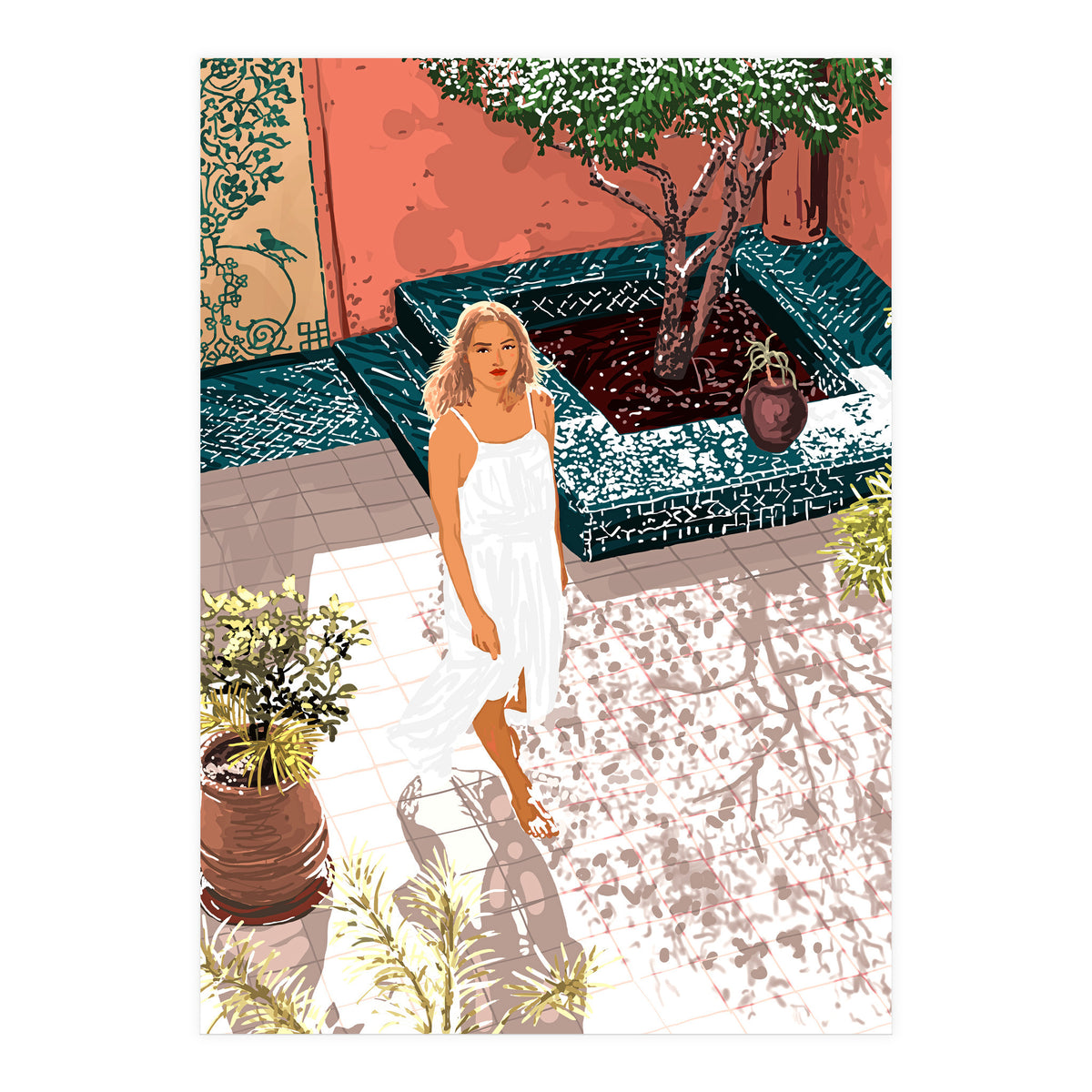 Soaking up the Sun | Bohemian woman Palace Architecture | Buildings Travel Fashion Urban Jungle (Print Only)