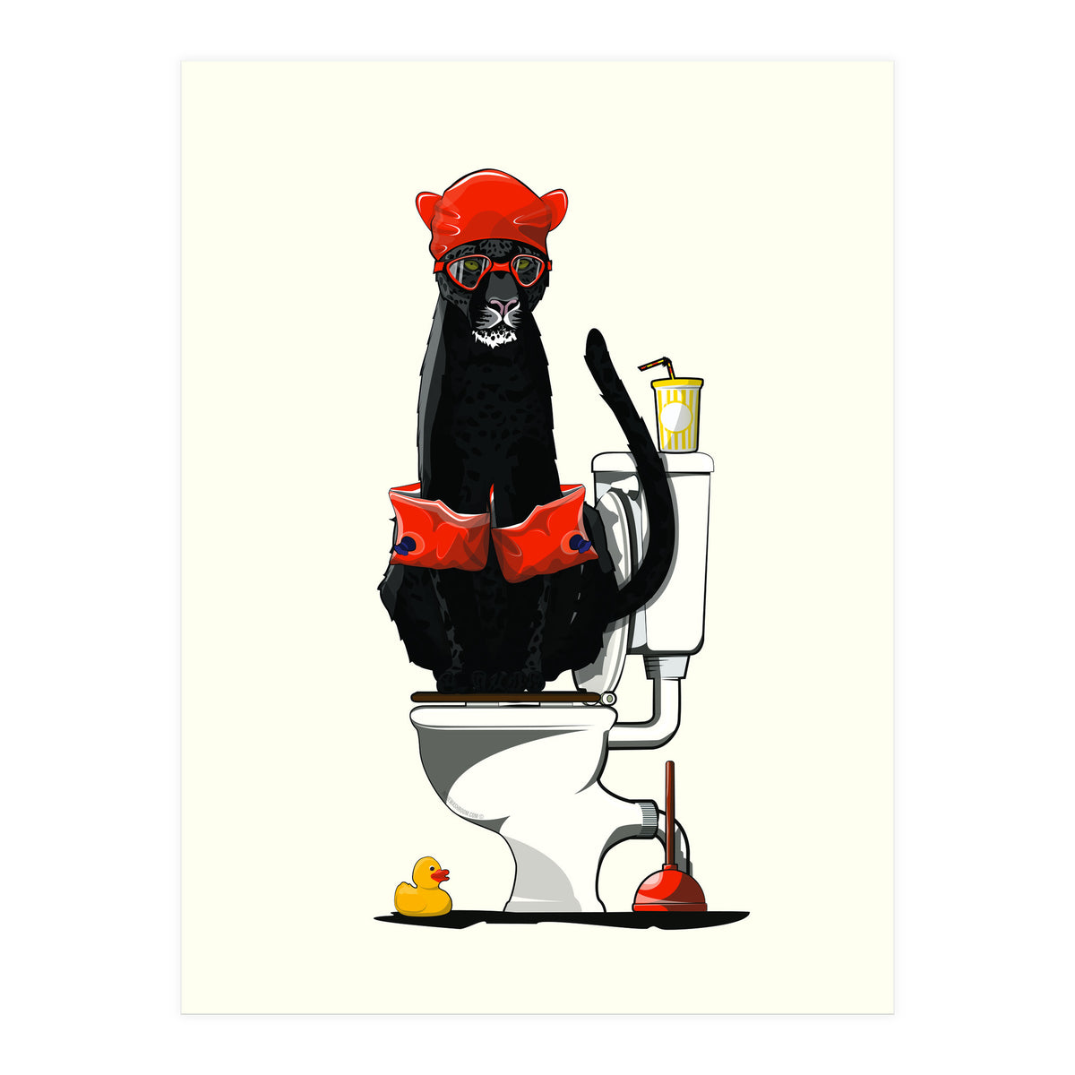 Black Panther on the Toilet, funny bathroom humour (Print Only)