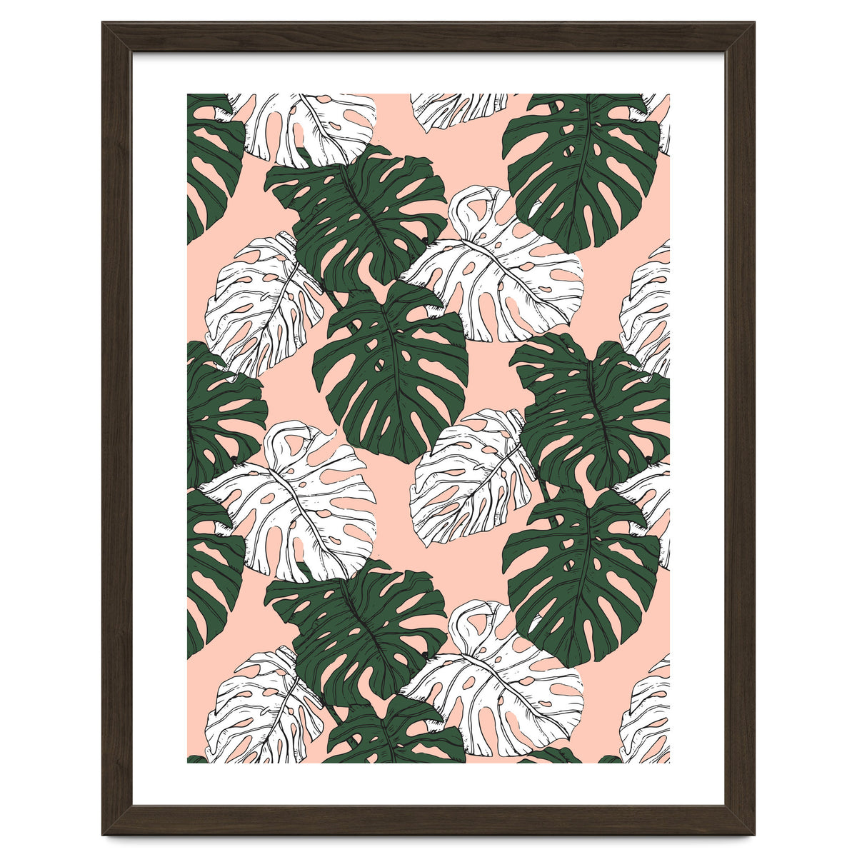 Hand drawing monstera pastel color