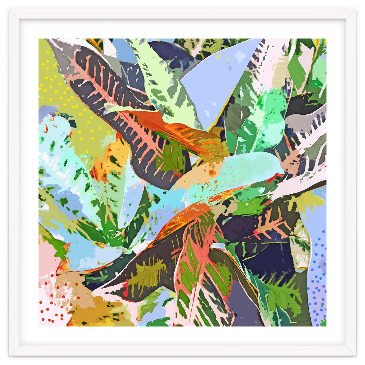 Jungle Plants, Tropical Nature Dark Botanical Illustration, Eclectic Colorful Forest Painting