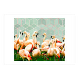 Flamingle Abstract Digital, Flamingo Wildlife Painting, Birds Geometric Collage  (Print Only) thumbnail