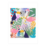 Tropical Spring | Pastel Quirky Modern Bohemian Jungle Botanical | Flamingo Palm Cockatoo Birds (Print Only) thumbnail