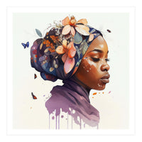 Watercolor Floral Muslim African Woman #4 (Print Only)