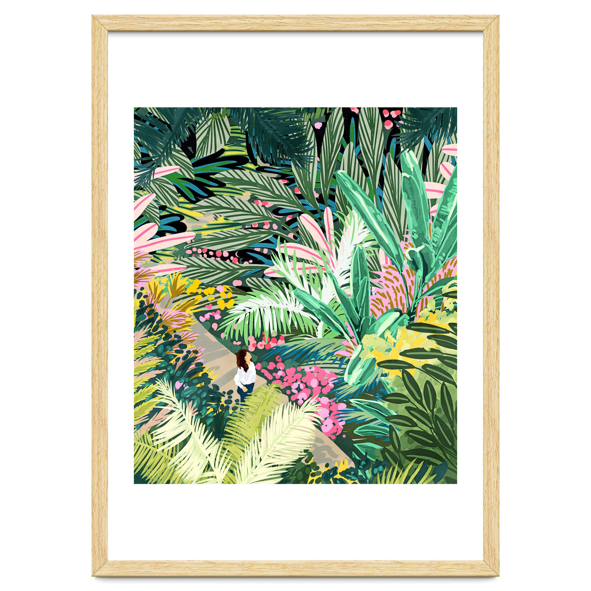 Bohemian Jungle, Tropical Botanical Nature Illustration, Forest Solo Travel Plants Painting
