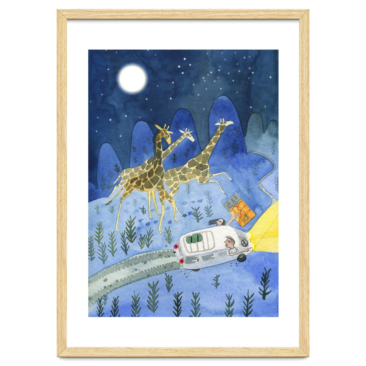 Giraffes In Moonlight