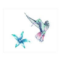 Green Hummingbird And Tropical Flower (Print Only)
