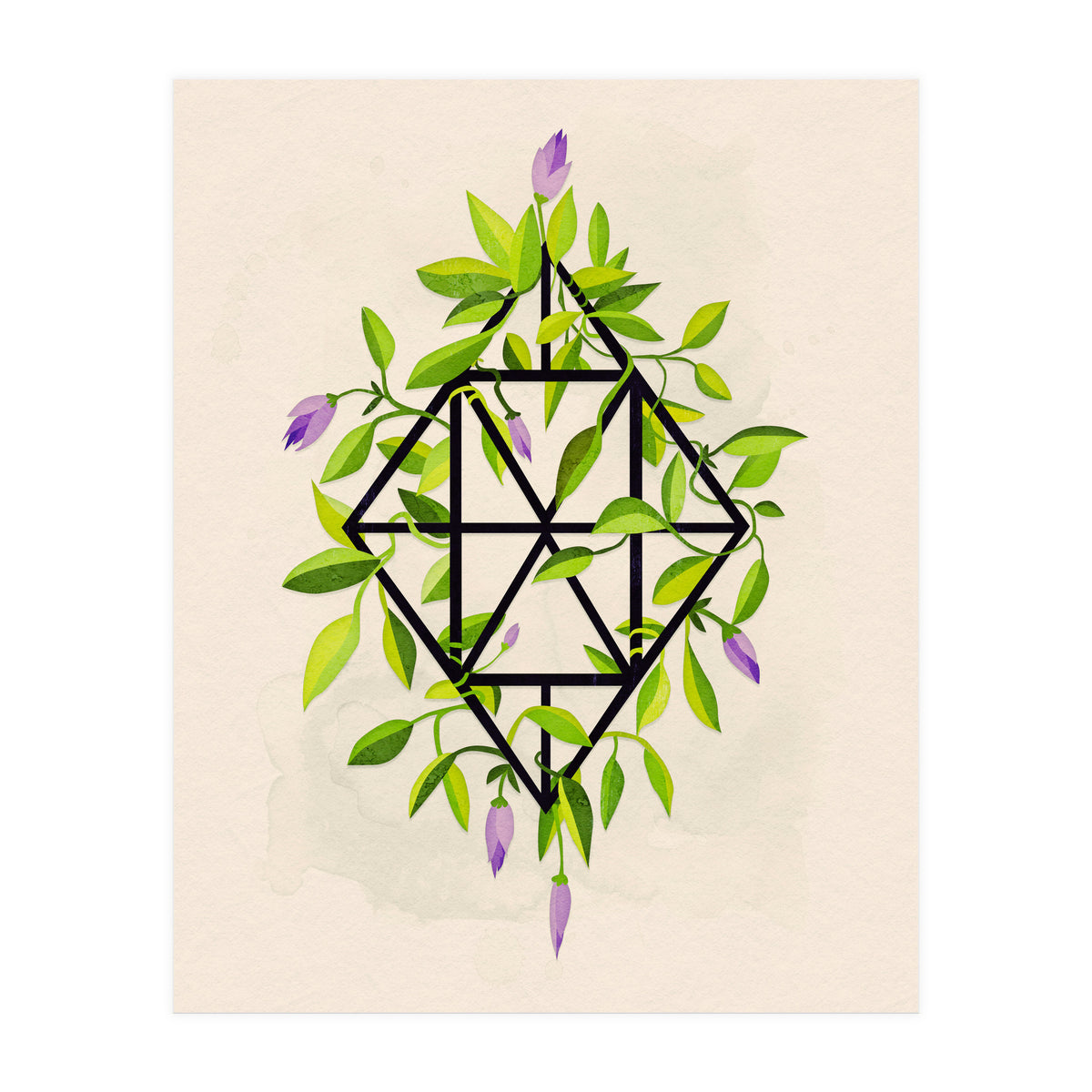 Geometric frame with leaves and flowers (Print Only)