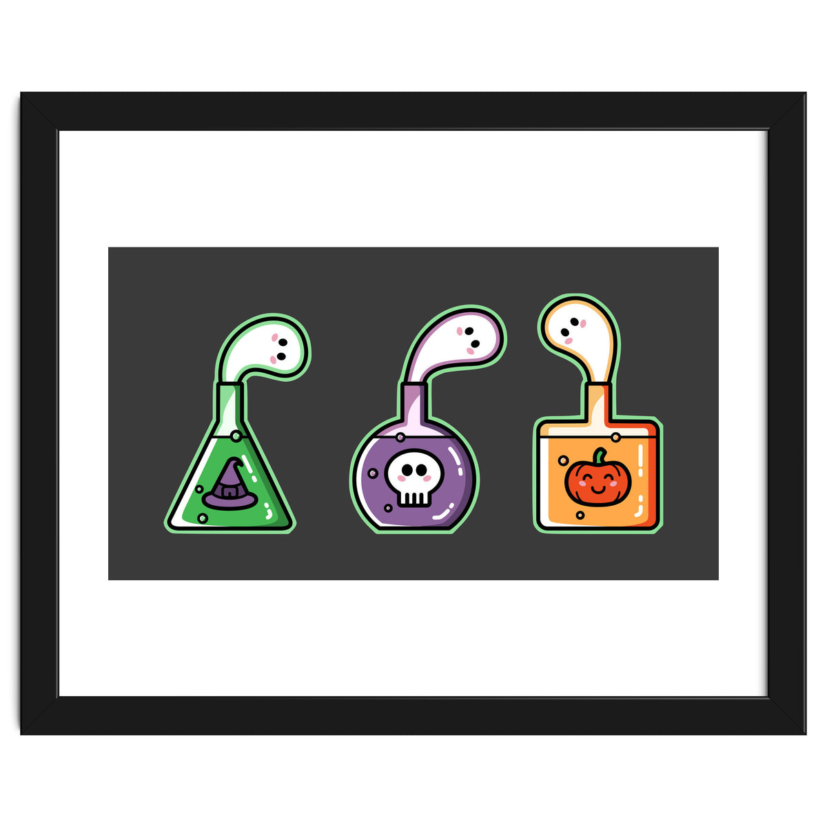 Kawaii Cute Halloween Potions - witches hat, skull, pumpkin, ghosts