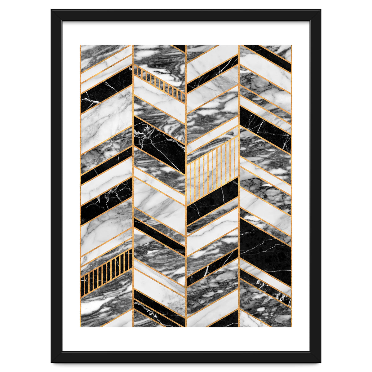 Abstract Chevron Pattern - Black and White Marble