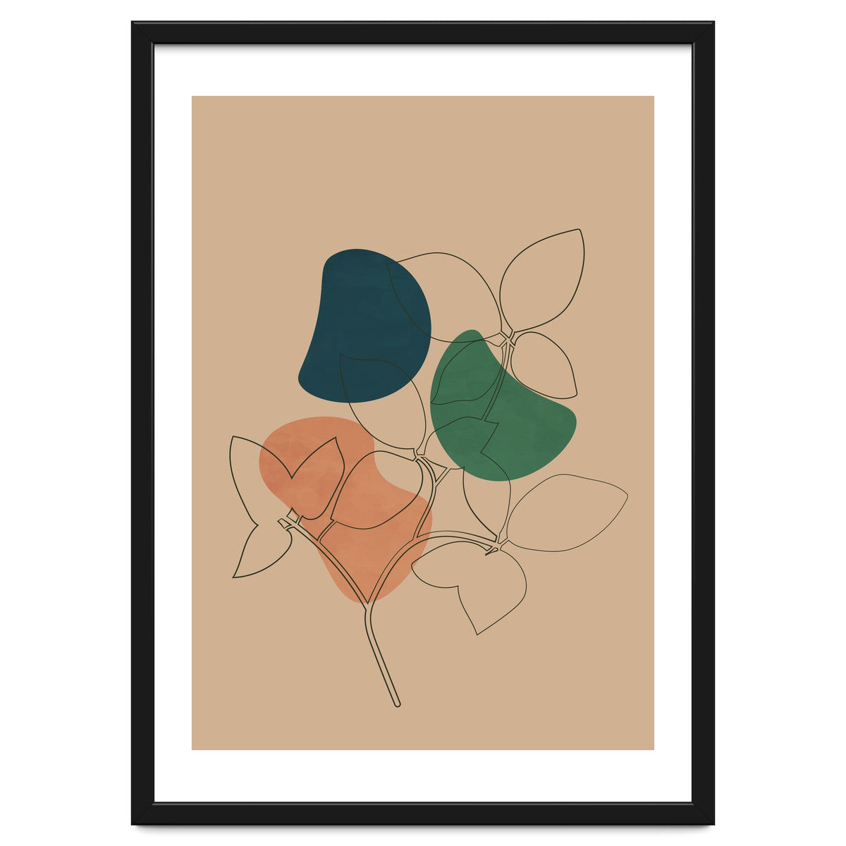 Boho Line Art Drawing Plant Earthy Tones