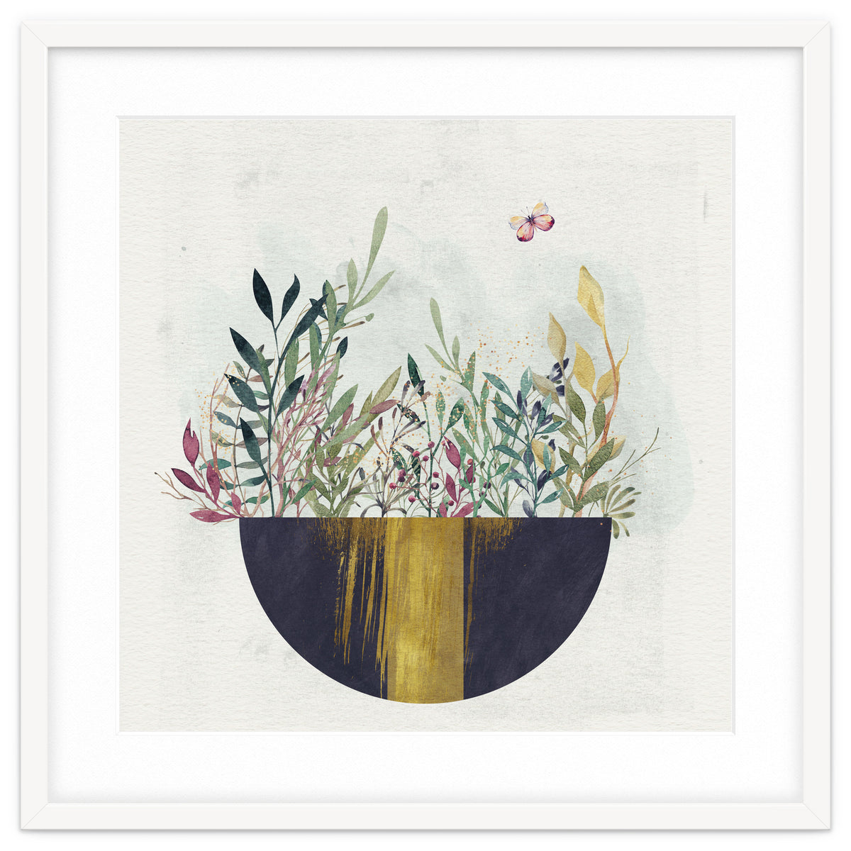 Flowers and leaves in a simple basket