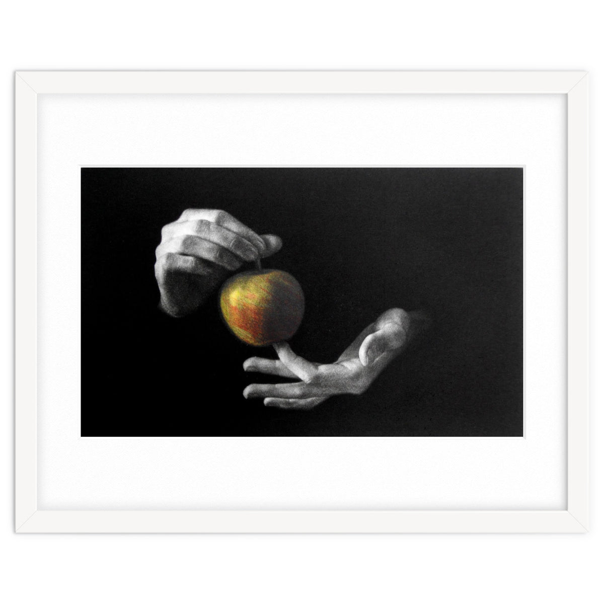 Mezzotint Hands Apple Left
