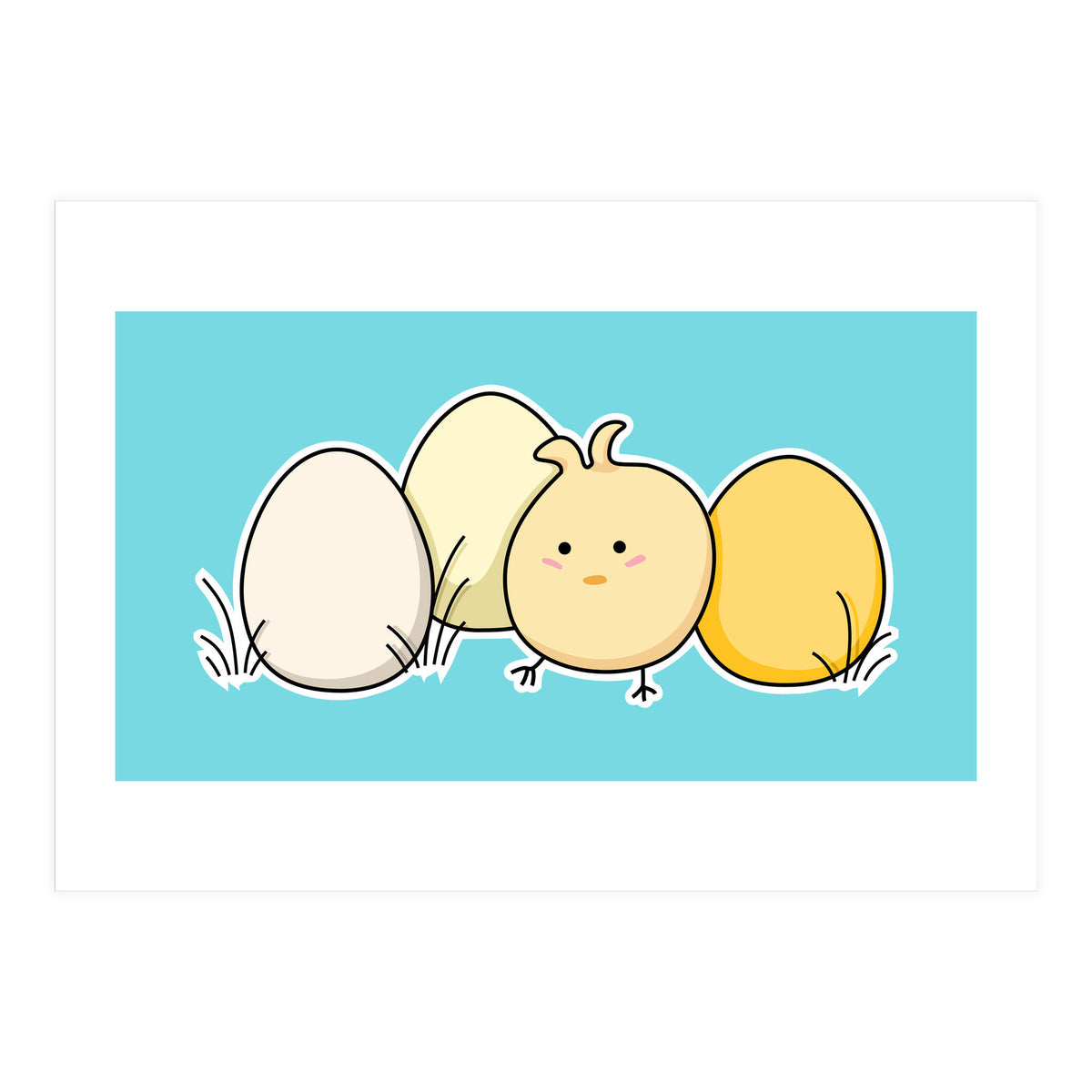 Kawaii Cute Chick And Eggs (Print Only)