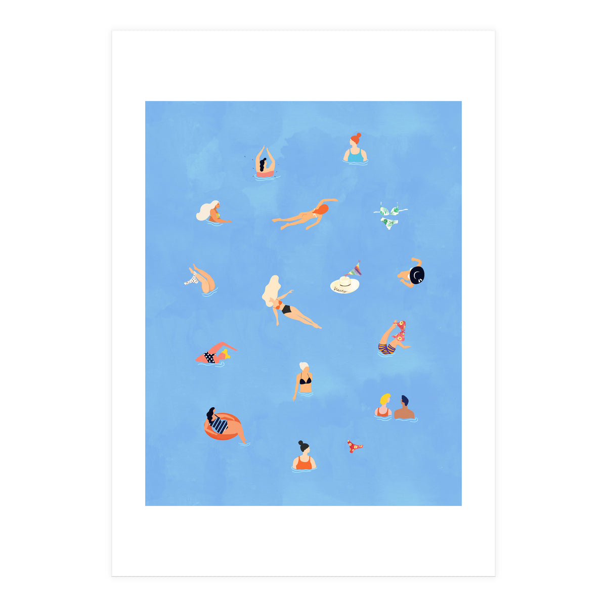 Summer Weekend in The Ocean Watercolor Swim Painting | Travel People Chic Eclectic Boho Fun (Print Only)