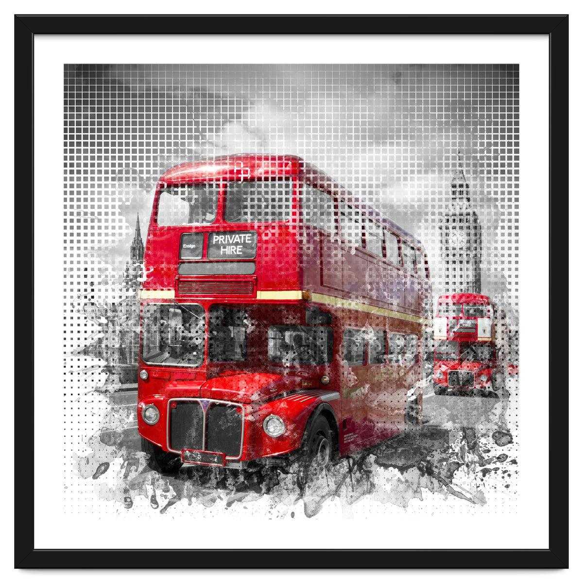 Graphic Art LONDON WESTMINSTER Red Buses