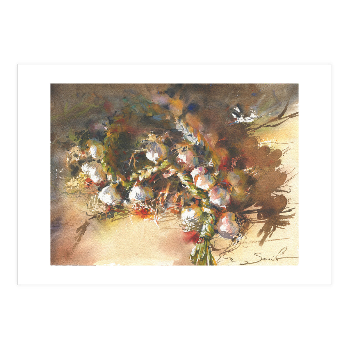 Still life garlic Watercolor  (Print Only)