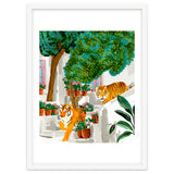 Tigers in Greece | Santorini Travel Architecture, Wildlife Animal Painting | Watercolor Illustration thumbnail