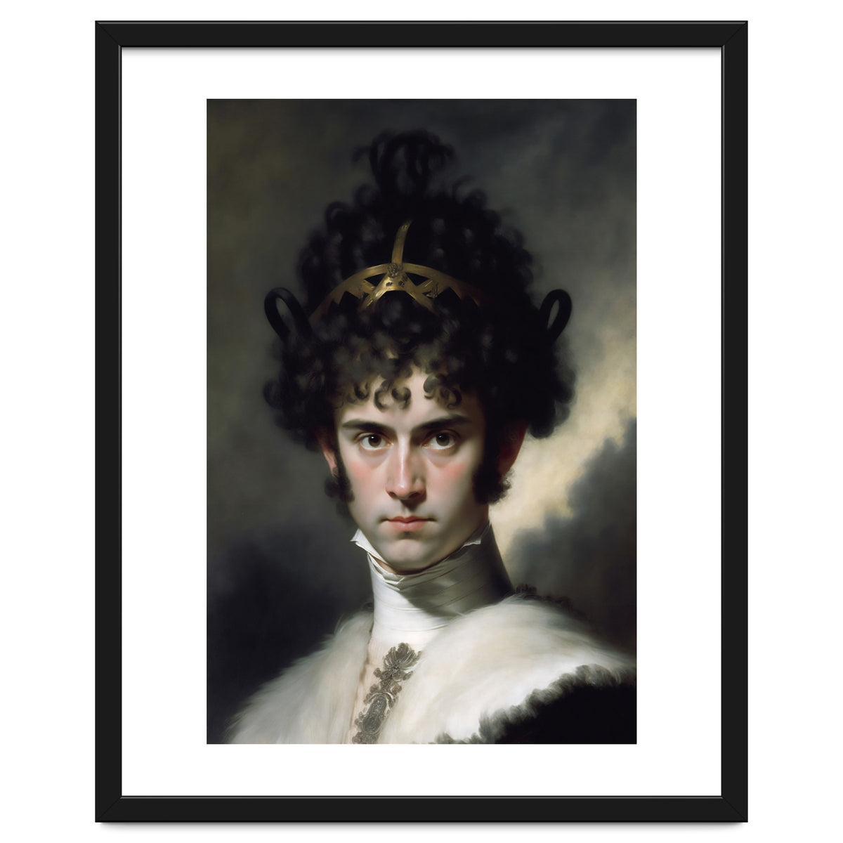 Curly Haired Man Moody Vintage Dark Painting