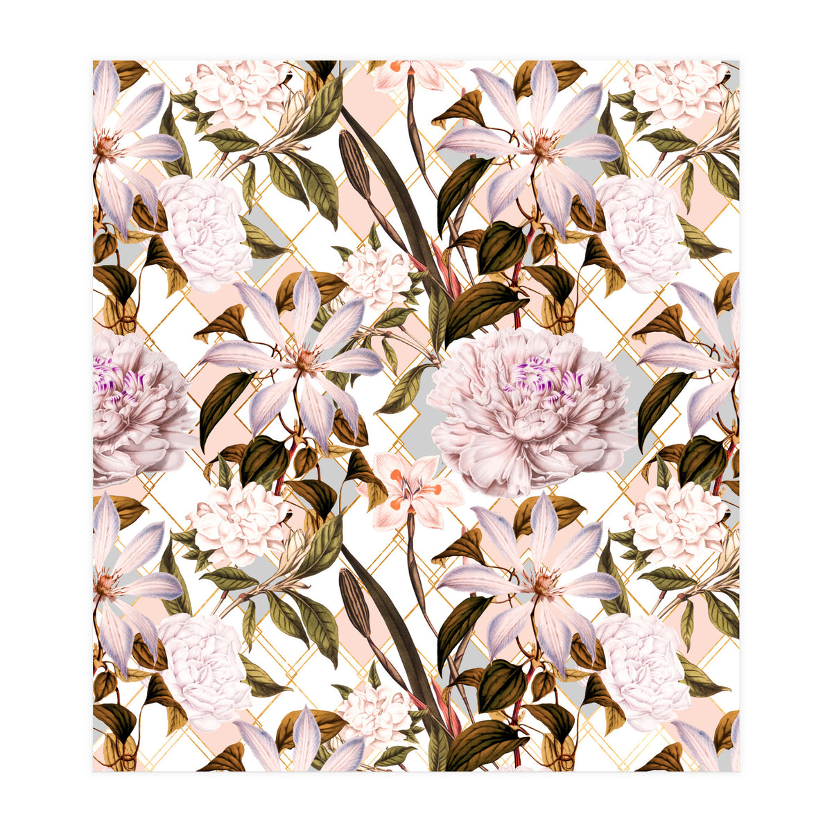Pink flowering in geometric (Print Only)