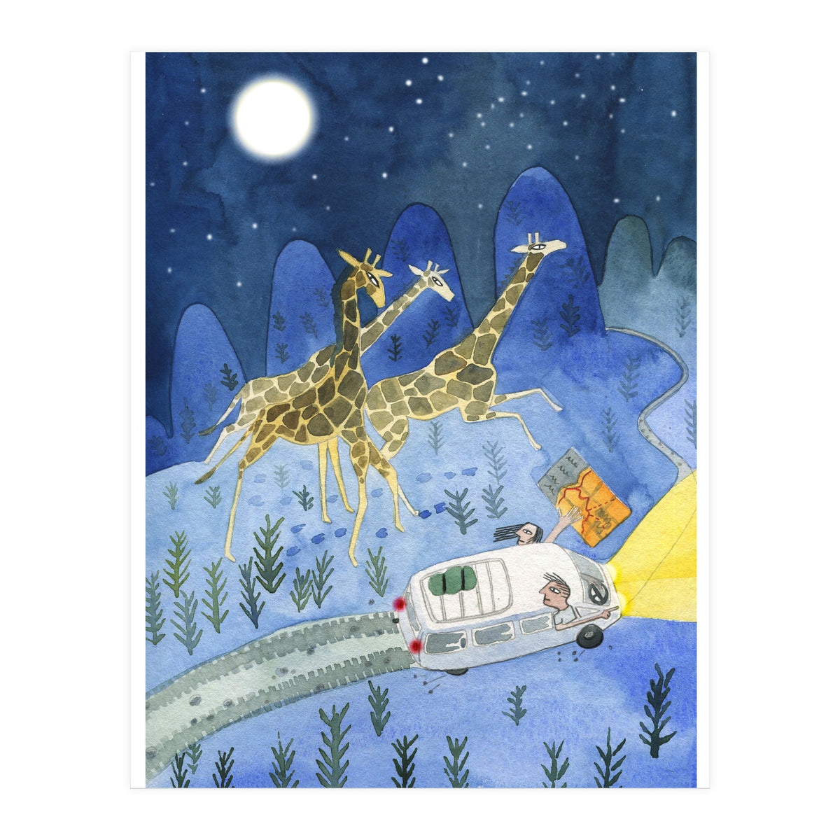 Giraffes In Moonlight  (Print Only)