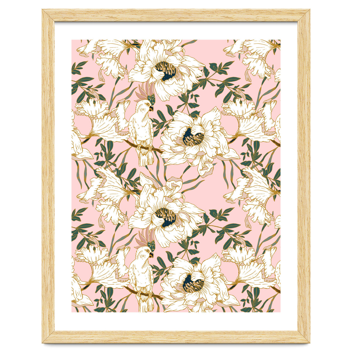 Exotic birds on flowers