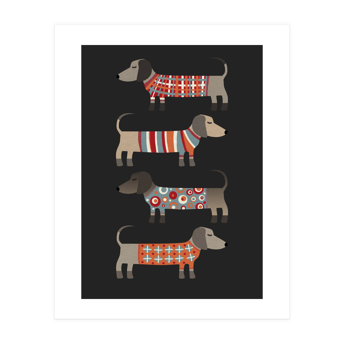 Sausage Dogs In Sweaters Dark (Print Only)