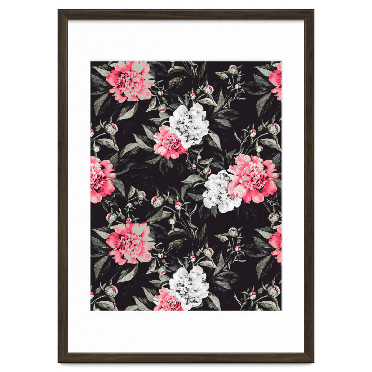 Floral pink - black & white dark