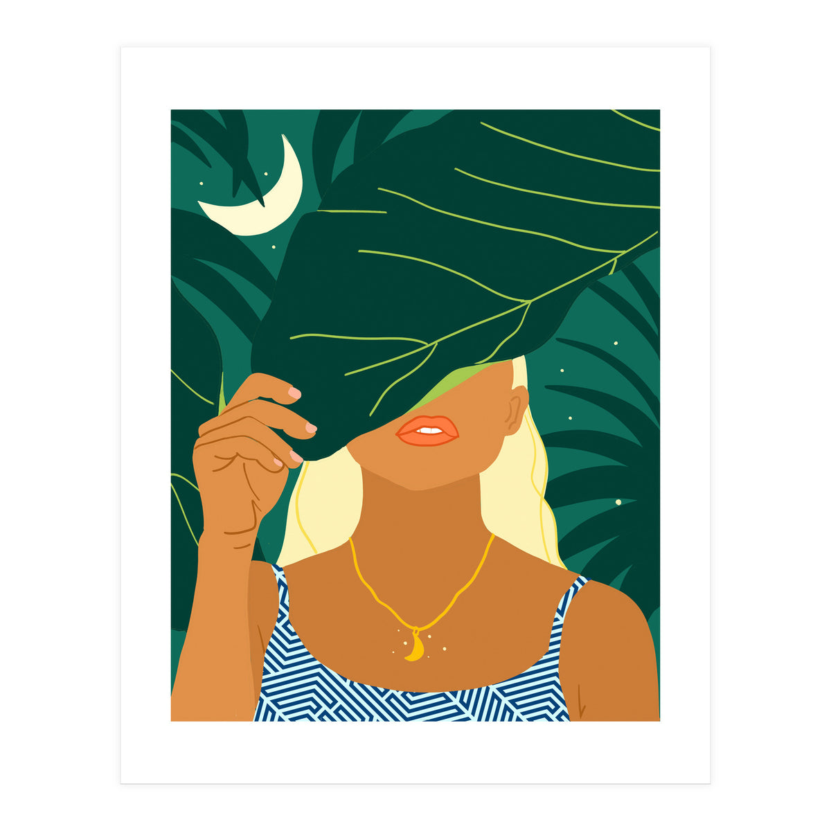 To The Moon & Never Back | Jungle Dreamer Bohemian Tropical Soul | Forest Nature Woman Illustration (Print Only)