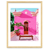 Pink Building Architecture | Pop Art Travel House Painting | Modern Bohemian Décor Spain Palace thumbnail