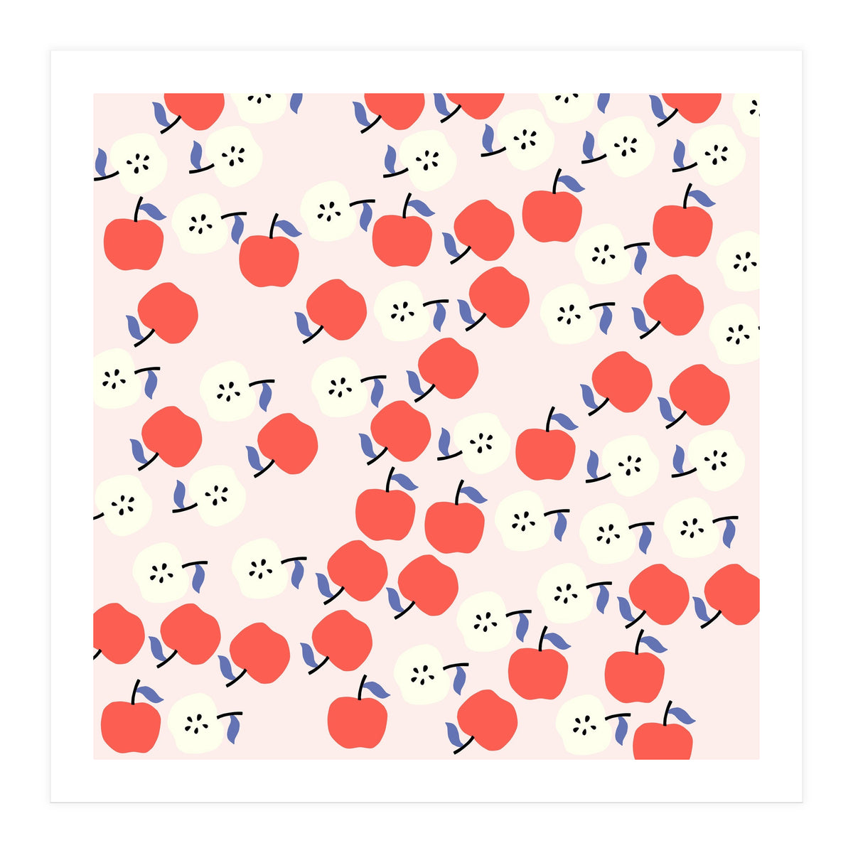 Cute Red Apples Pattern on Pink Background (Print Only)