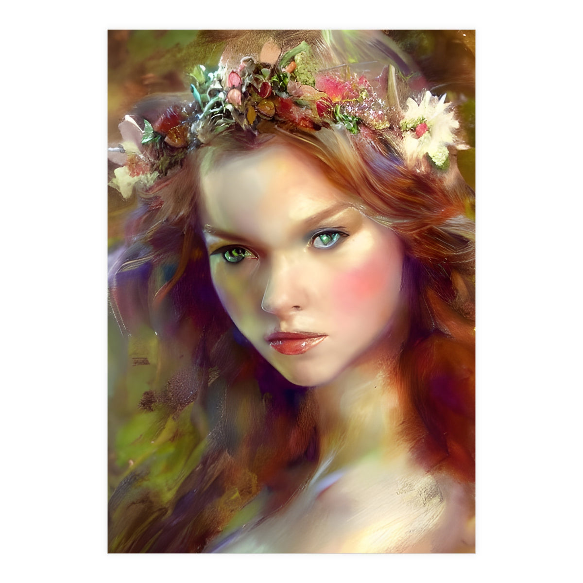 Dreamy kitschy Maiden with Flower Wreath (Print Only)
