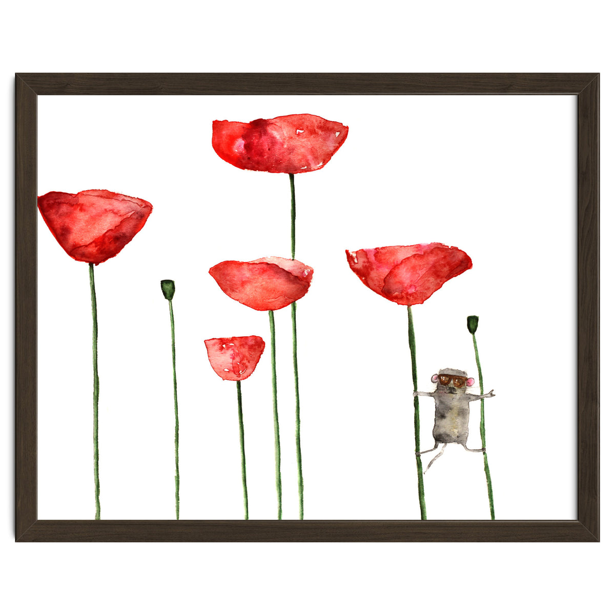 Little mouse loves big poppies || watercolor for nursery