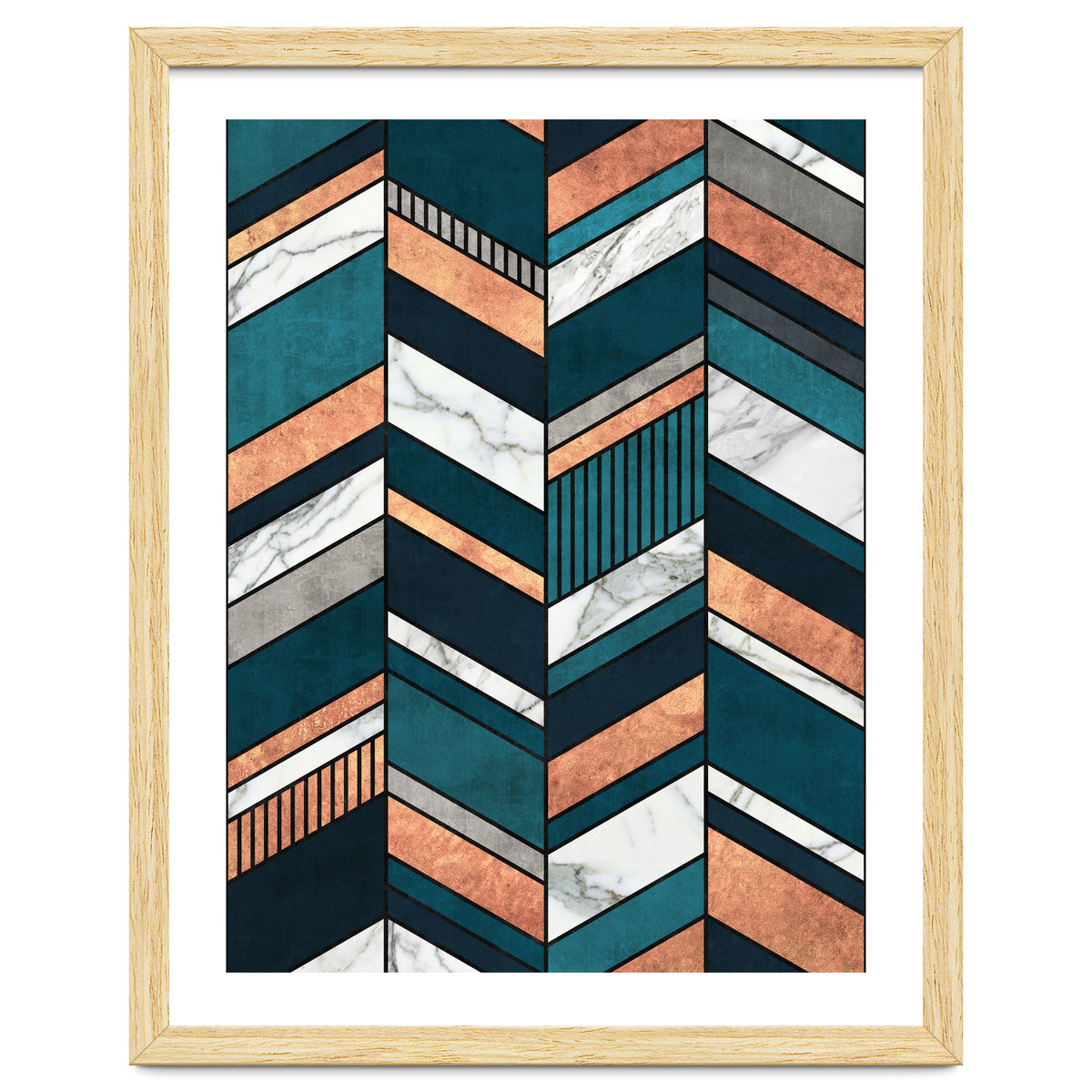 Abstract Chevron Pattern - Copper, Marble, and Blue Concrete